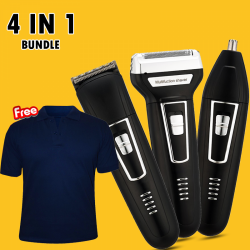 4 In 1 Bundle Yoko 3 In 1 YK-6558 Dry For Men - Clipper & Trimmer, Free Men's Polo Collar T-Shirt Assorted Color